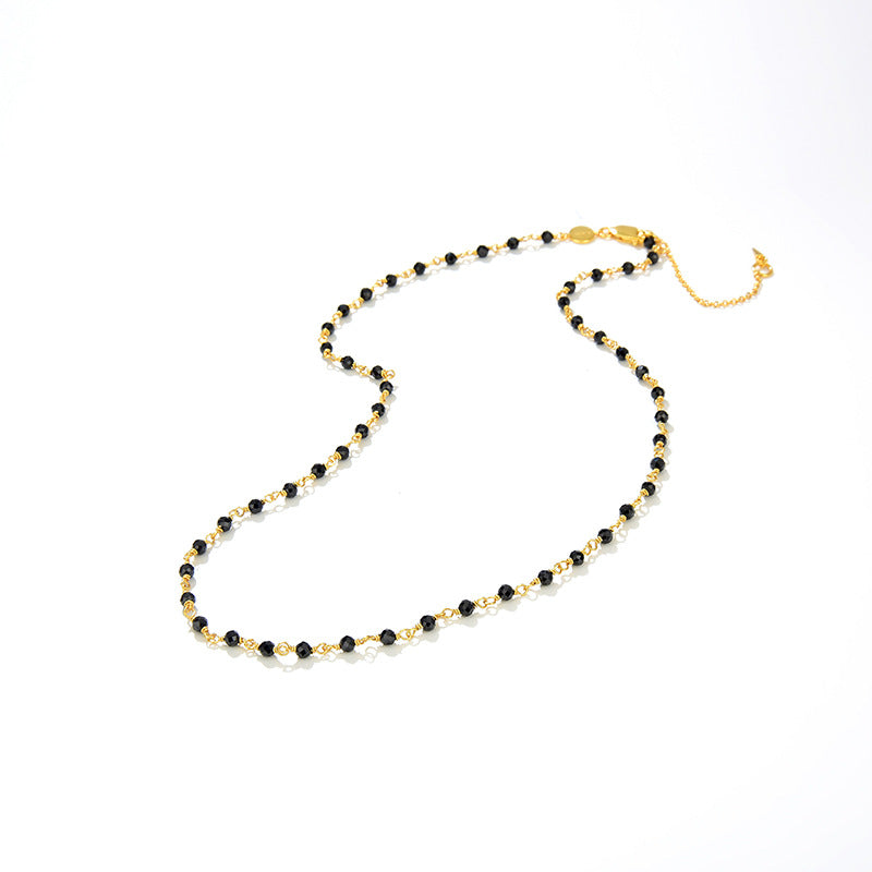 S925 Silver Natural Black Spinel Gold Plated Necklace