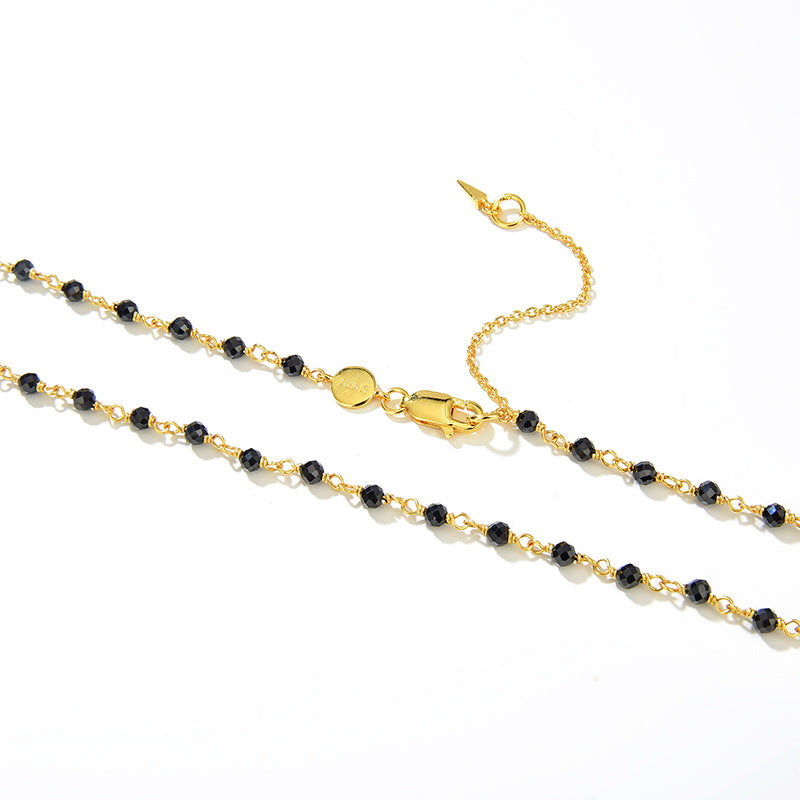 S925 Silver Natural Black Spinel Gold Plated Necklace