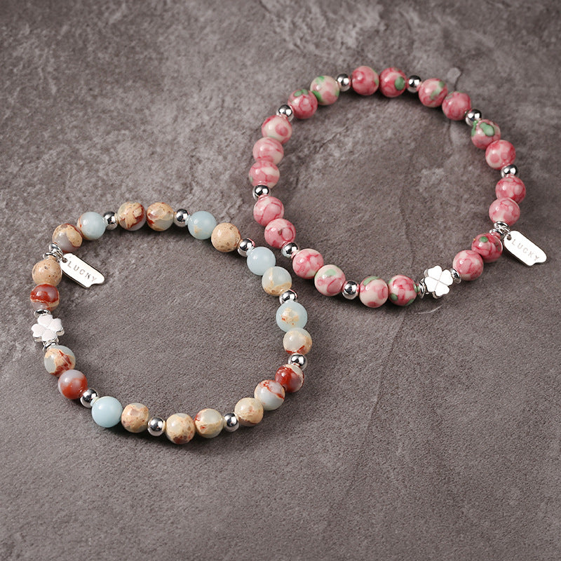 Clover Shoushan Stone Bracelet