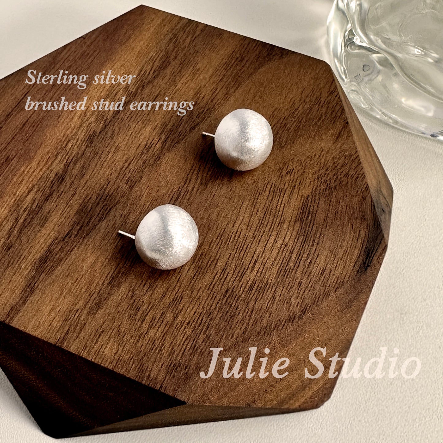 Normcore Style Sterling Silver Metal Brushed Round Ball Earrings