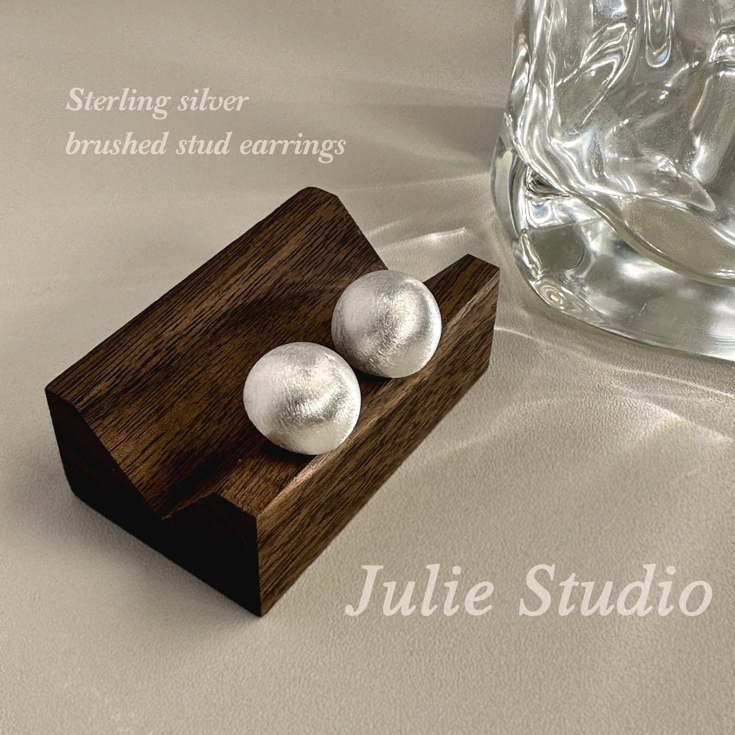 Normcore Style Sterling Silver Metal Brushed Round Ball Earrings