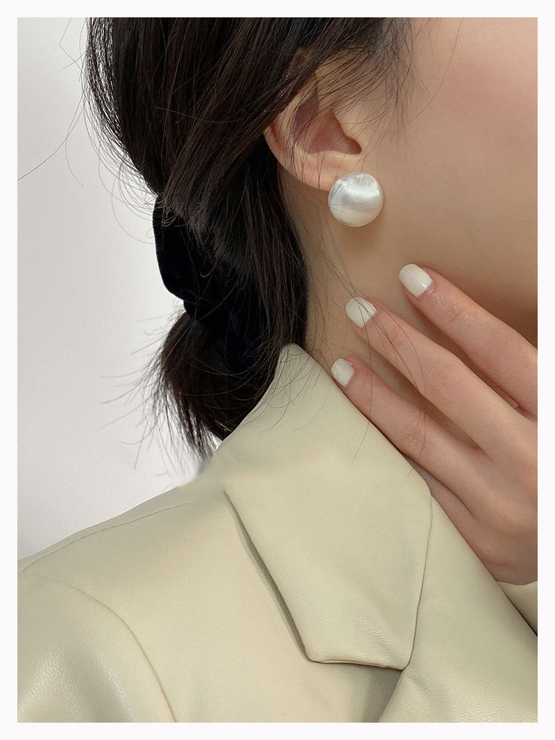 Normcore Style Sterling Silver Metal Brushed Round Ball Earrings
