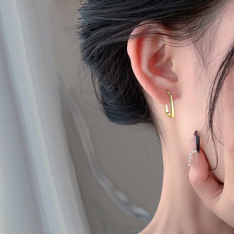 S999 Sterling Silver Minimalist Design Geometric Line Earrings