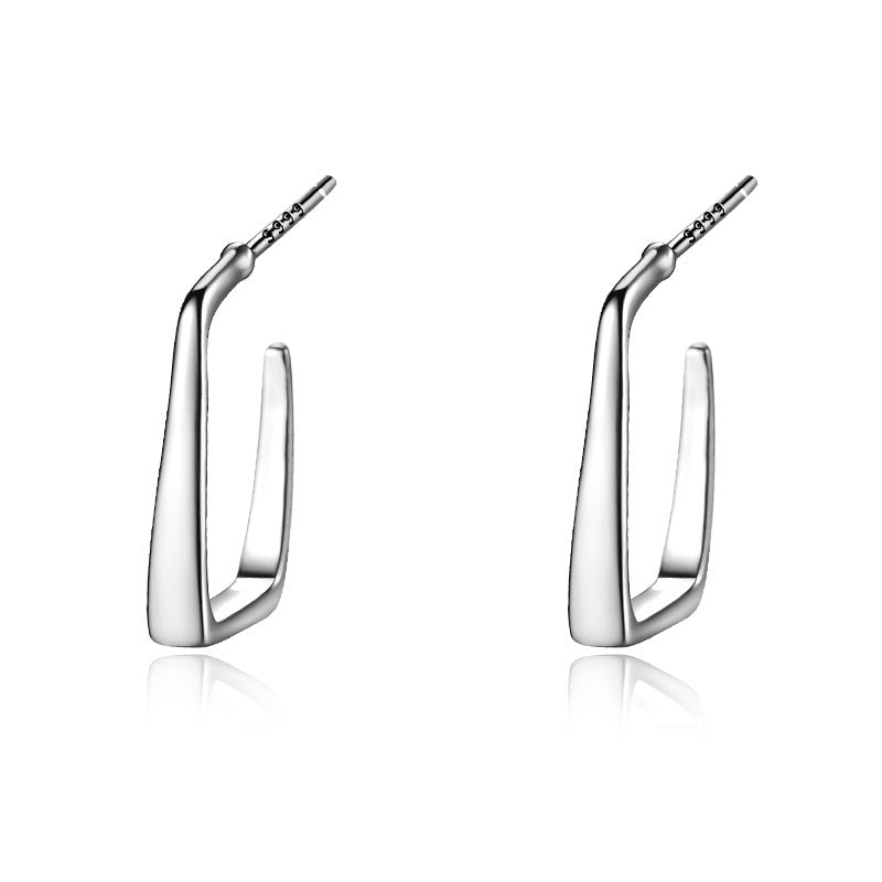 S999 Sterling Silver Minimalist Design Geometric Line Earrings
