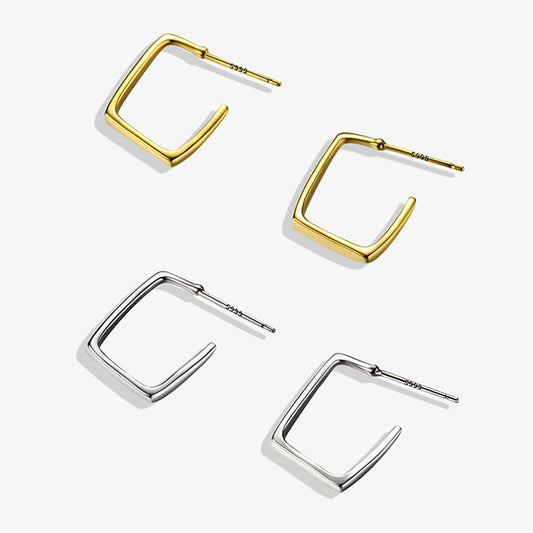 S999 Sterling Silver Minimalist Design Geometric Line Earrings