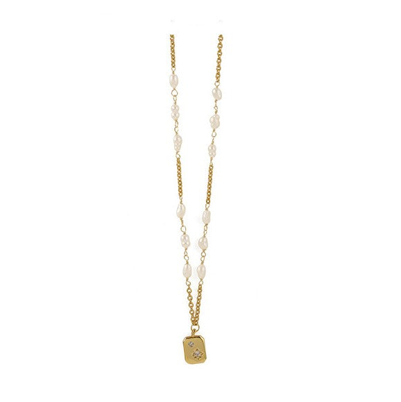 Brass Gold Plated Pearl Zircon Necklace