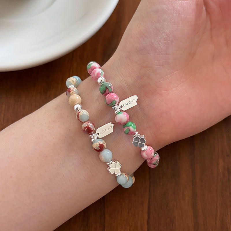 Clover Shoushan Stone Bracelet