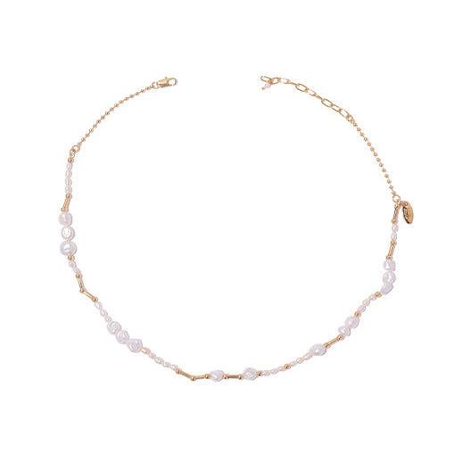 Brass Plated 18k Gold Pearl Necklace and Bracelet