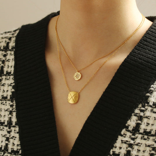 North Star Coin Button Pendant Necklace