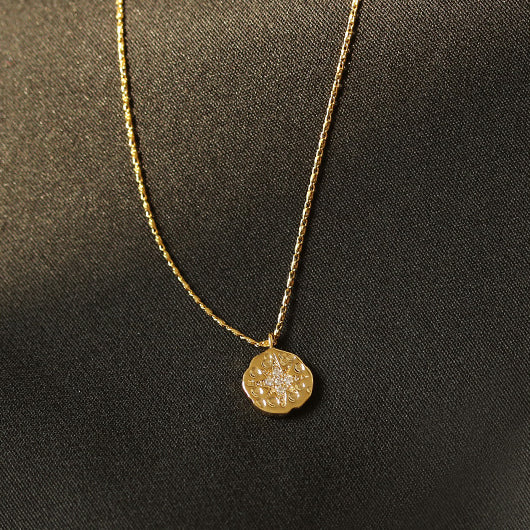 North Star Coin Button Pendant Necklace