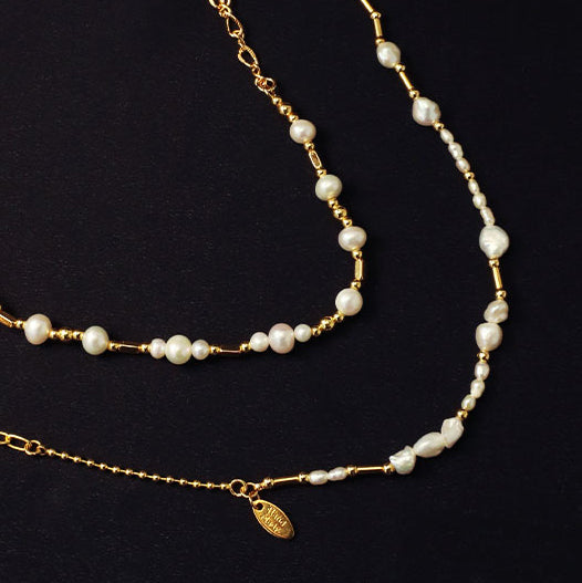 Brass Plated 18k Gold Pearl Necklace and Bracelet