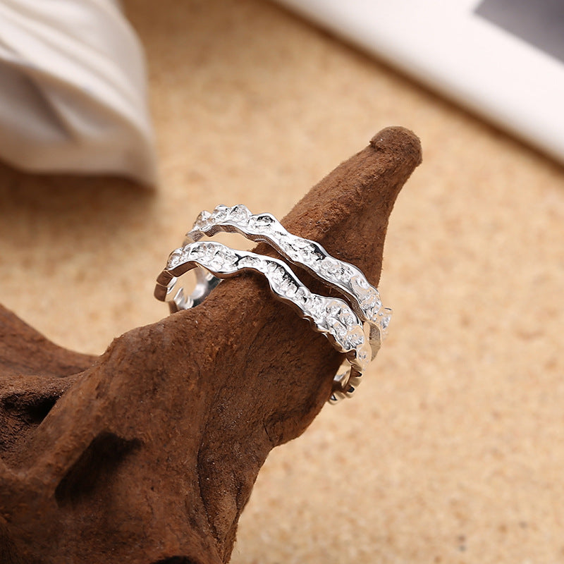 S925 Sterling Silver Double Layer Pattern Open Ring