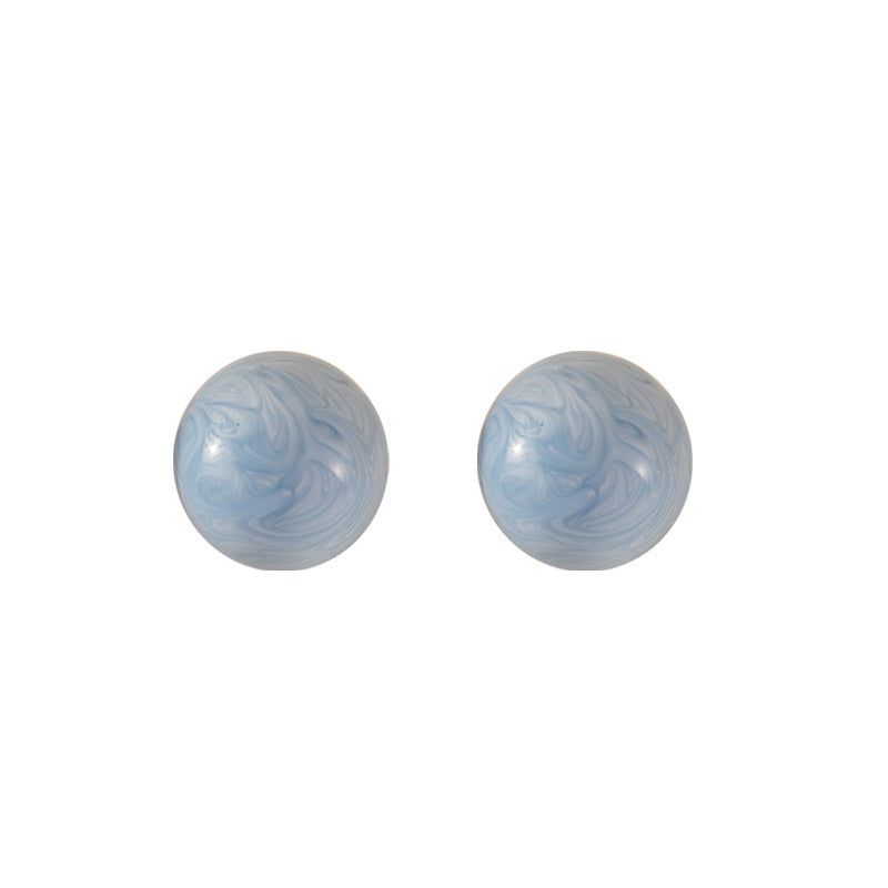 White/Sky Blue Oil Dropping Enamel Round Earrings