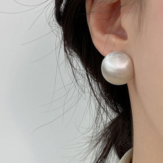 Normcore Style Sterling Silver Metal Brushed Round Ball Earrings