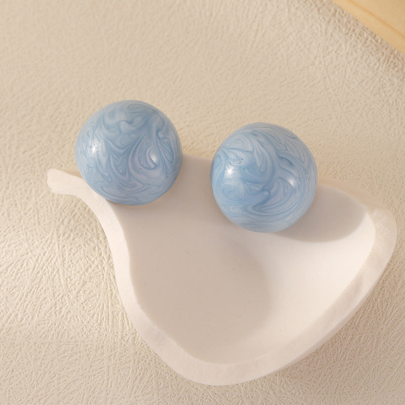 White/Sky Blue Oil Dropping Enamel Round Earrings